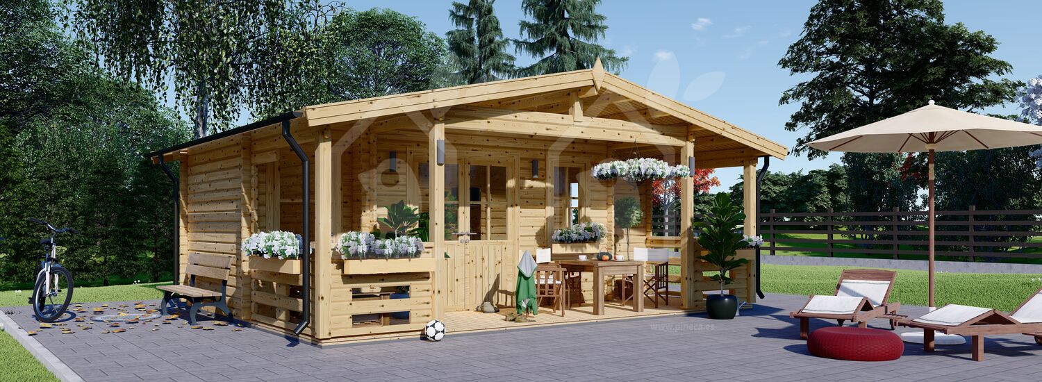 Casa de madeira para jardim PARIS (44 mm), 6.7x5.7 m, 21 m² com terraço de 11 m² visualization 1