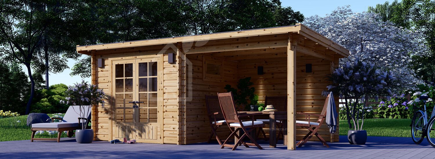 Abrigo de jardim em madeira LARISSA (28 mm), 5.2x2.7 m, 7 m² com telheiro de 7 m² visualization 1