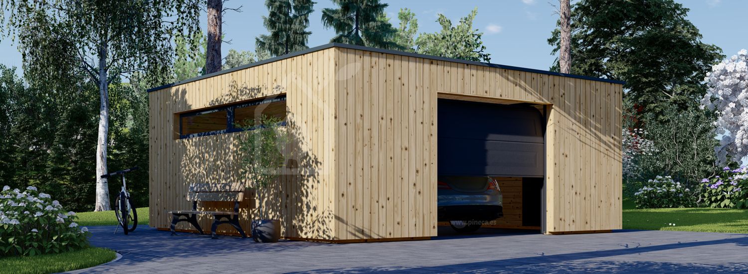 Garagem de madeira pré-fabricada para 1 carro SILVIA F (34 mm + revestimento), 6x6 m, 36 m² visualization 1
