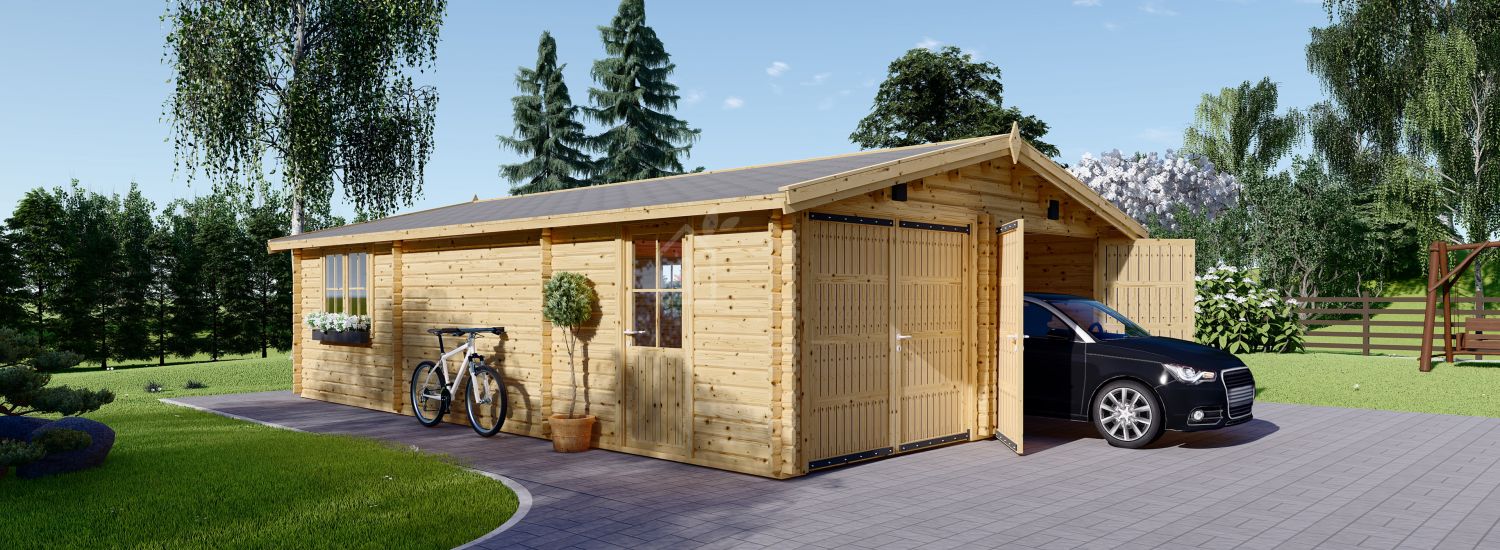 Garagem de madeira pré-fabricada para 2 carros CLASSIC DUO (44 mm), 6x8 m, 48 m² visualization 1