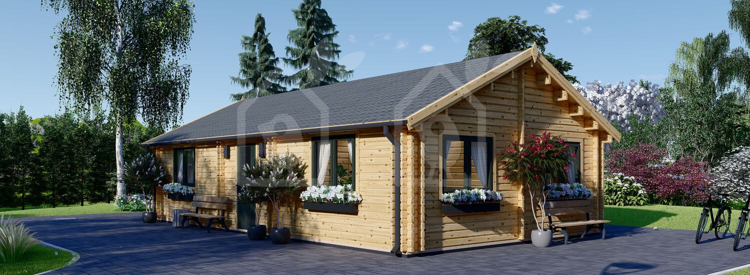 Casa de madeira pré-fabricada GRETA (Isolamento térmico PLUS, 44+44 mm), 54 m² visualization 1