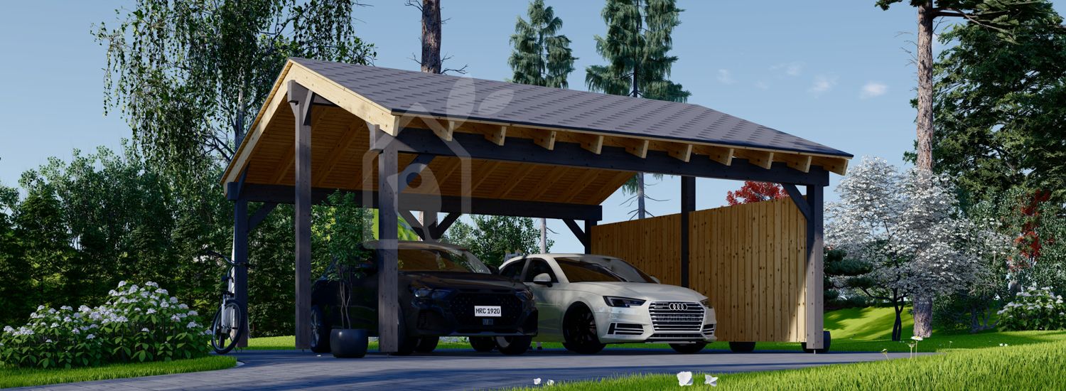 Telheiro para 2 carros em madeira LUNA DUO, 6x6 m, com parede lateral visualization 1