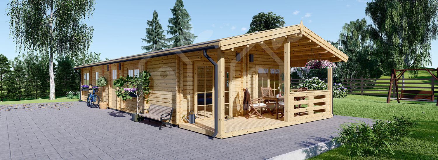 Casa de madeira pré-fabricada AVON (Isolamento térmico PLUS, 44+44 mm), 6x15 m, 90 m² visualization 1