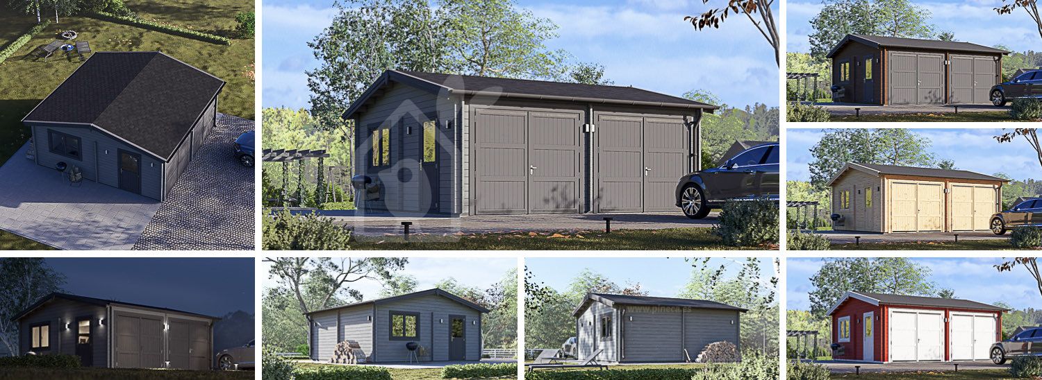 Garagem de madeira pré-fabricada para 2 carros ALTERNATIVE (44 mm), 6x6 m, 36 m² visualization 1