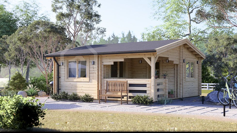 Casa de madeira pré-fabricada OLIVIA S (34+34 mm), 6x6 m, 27 m² com terraço de 8 m² visualization 1