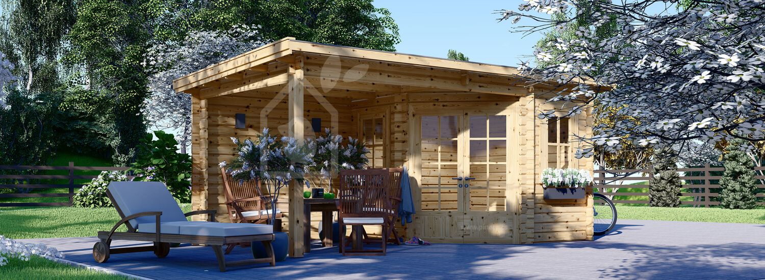 Abrigo de jardim em madeira KATERINA (28 mm), 5x3 m, 7.5 m² com telheiro de 7,5 m² visualization 1